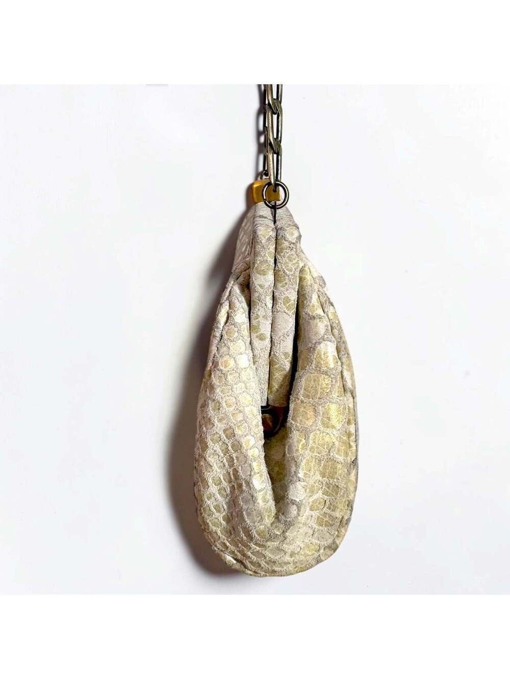 Inge Christopher Champagne Metallic Snakeskin Leather Frame Clutch Evening Bag - Picture 3 of 7